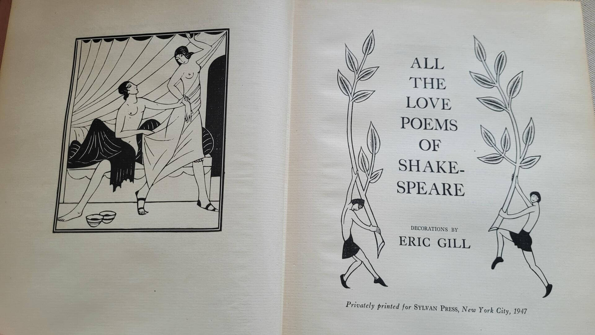 All the Love Poems of Shakespeare book with Eric Gill engravings. Rare collectible fine book limited edition hardcover 1947 First Edition NY Sylvan Press.