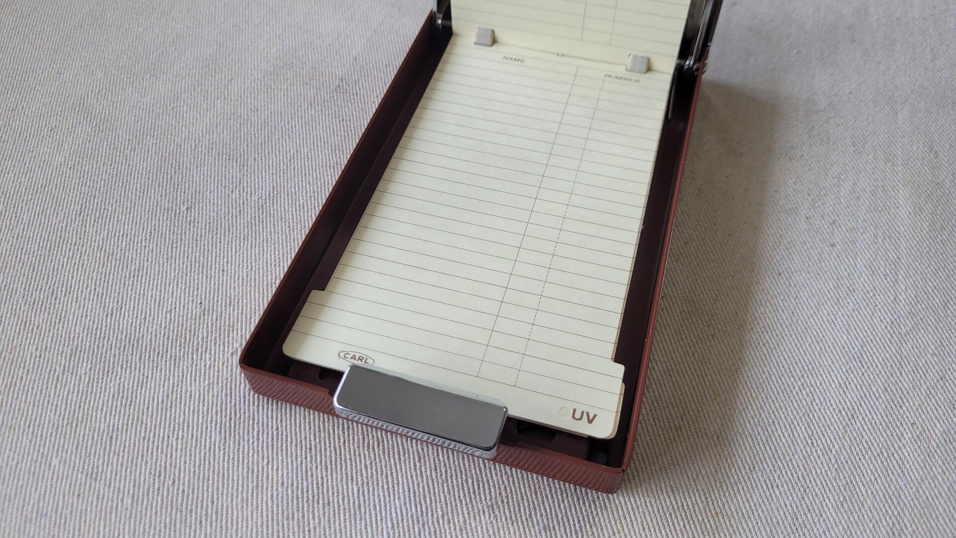 Retro Carl No. 560-D Deluxe Telephone list finder w original box. Vintage 1970s made in Japan collectible office stationery & flip top desk address book