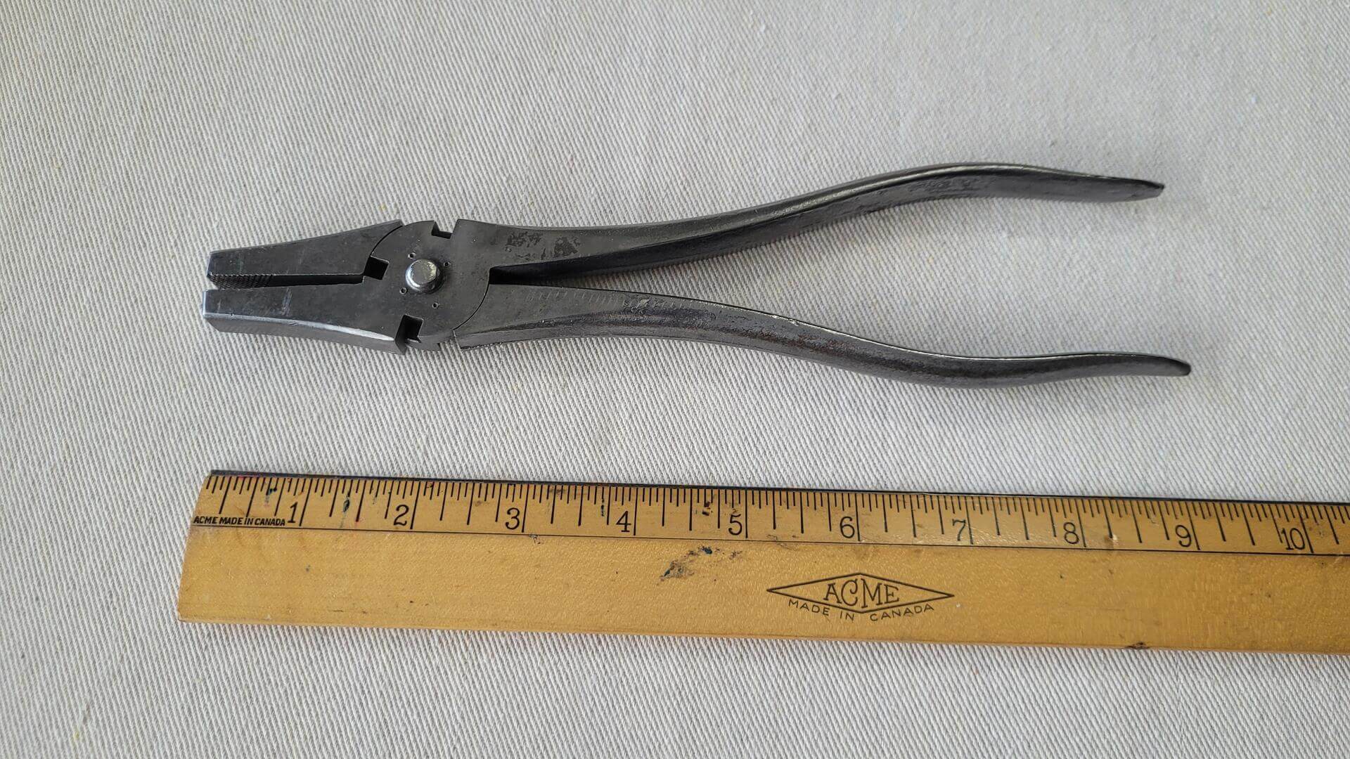 Nice pair of antique fence wire cutters and pliers 9 1/2 inches. Vintage made in USA collectible fencing farm and lineman gripping hand tools