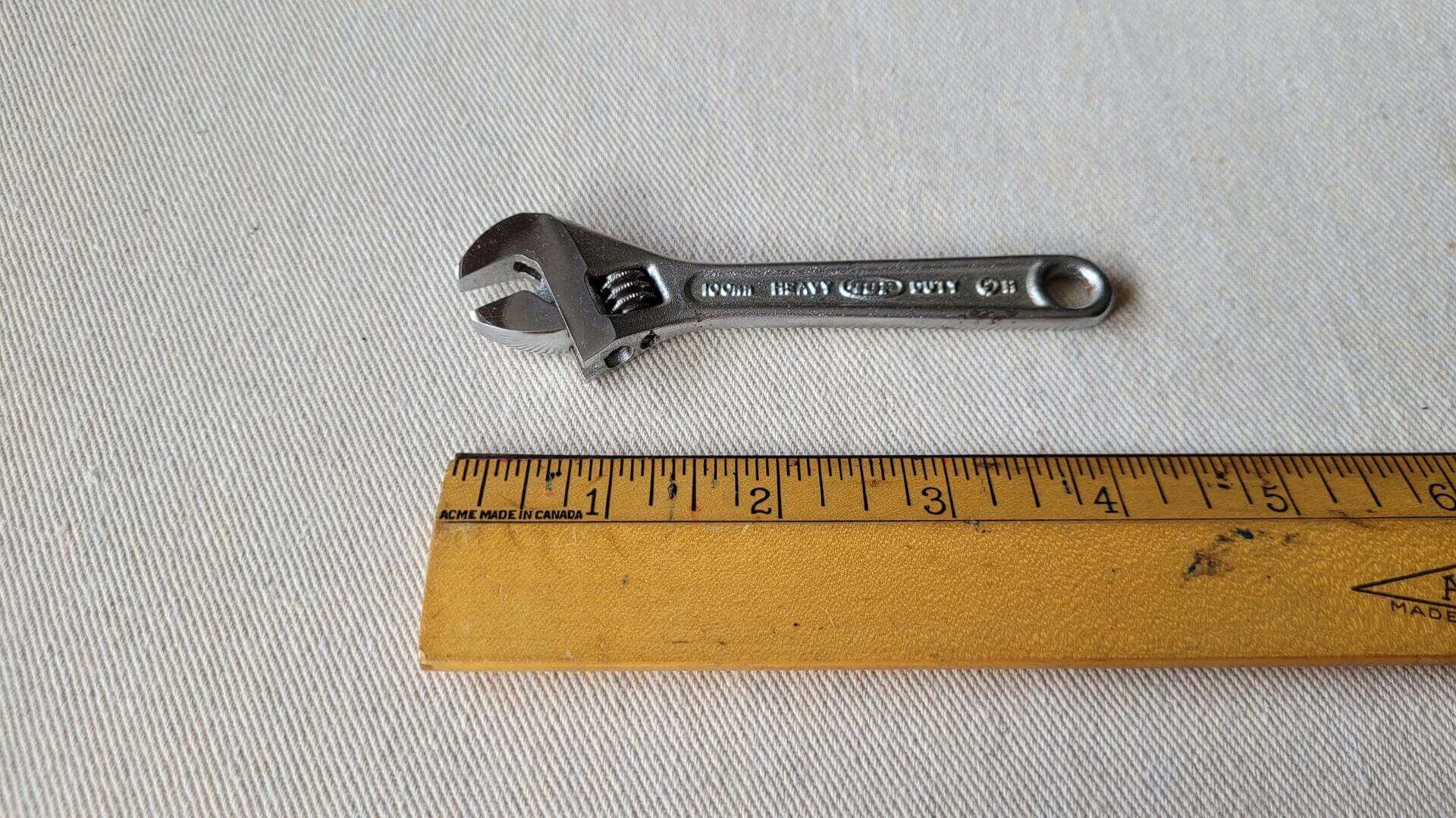 Heavy Duty model H-0100 adjustable wrench by Top 100mm / 4" long. Fine vintage made in Japan collectible pliers, shifting spanners & automotive hand tools