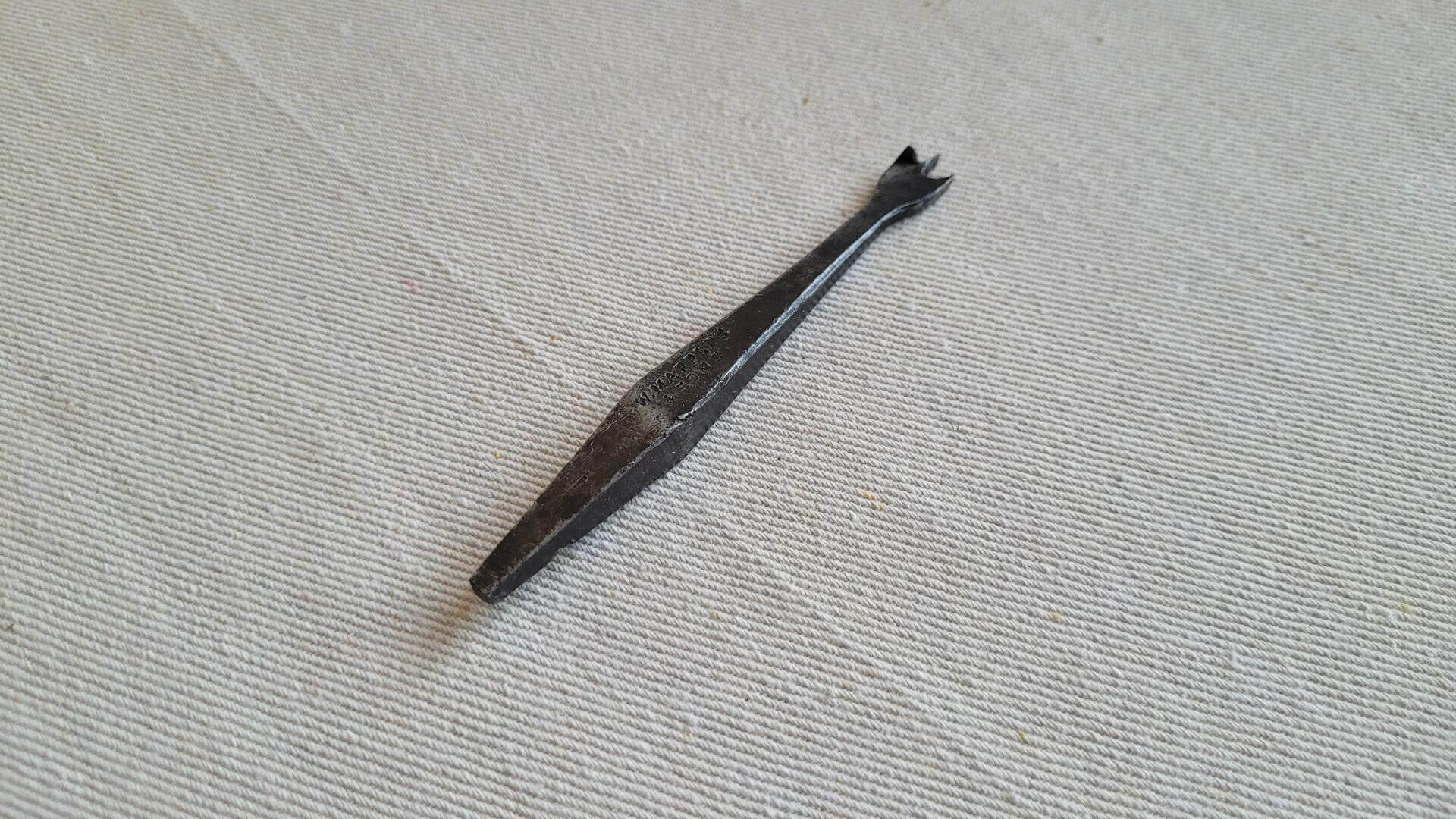 Rare antique W. Marples & Sons batwing style drill bit for brace. Vintage made in England collectible carpentry, woodworking, and cabinet maker tools.