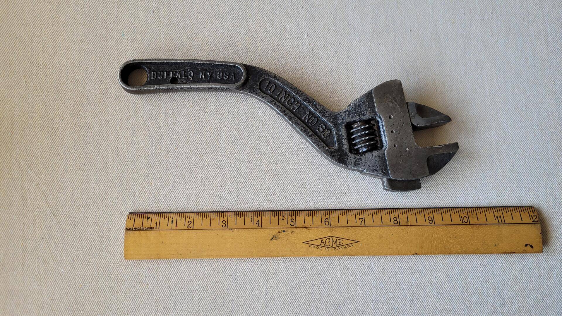 Vintage Westcott No. 80 10" S-curved adjustable wrench by the Keystone Mfg Co. Buffalo, NY. Antique made in USA collectible automotive & machinist tools