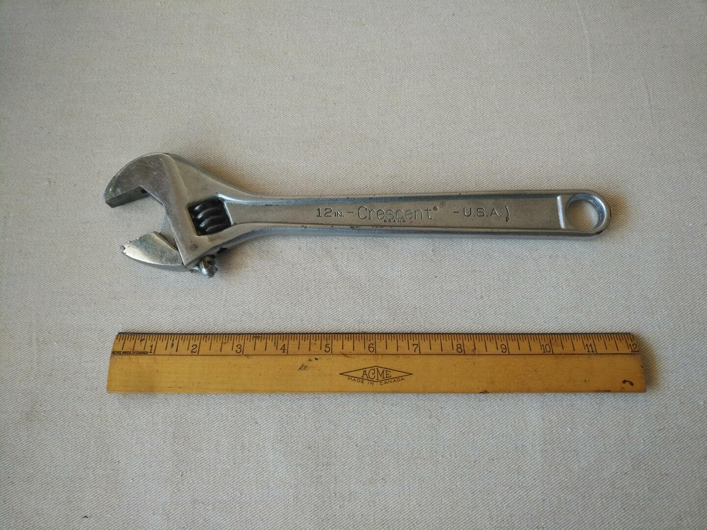Crestoloy 12" adjustable wrench 1 15/16" or 33mm jaw capacity by Crescent Tool Company Jamestown, NY. Vintage made in USA collectible gripping hand tools
