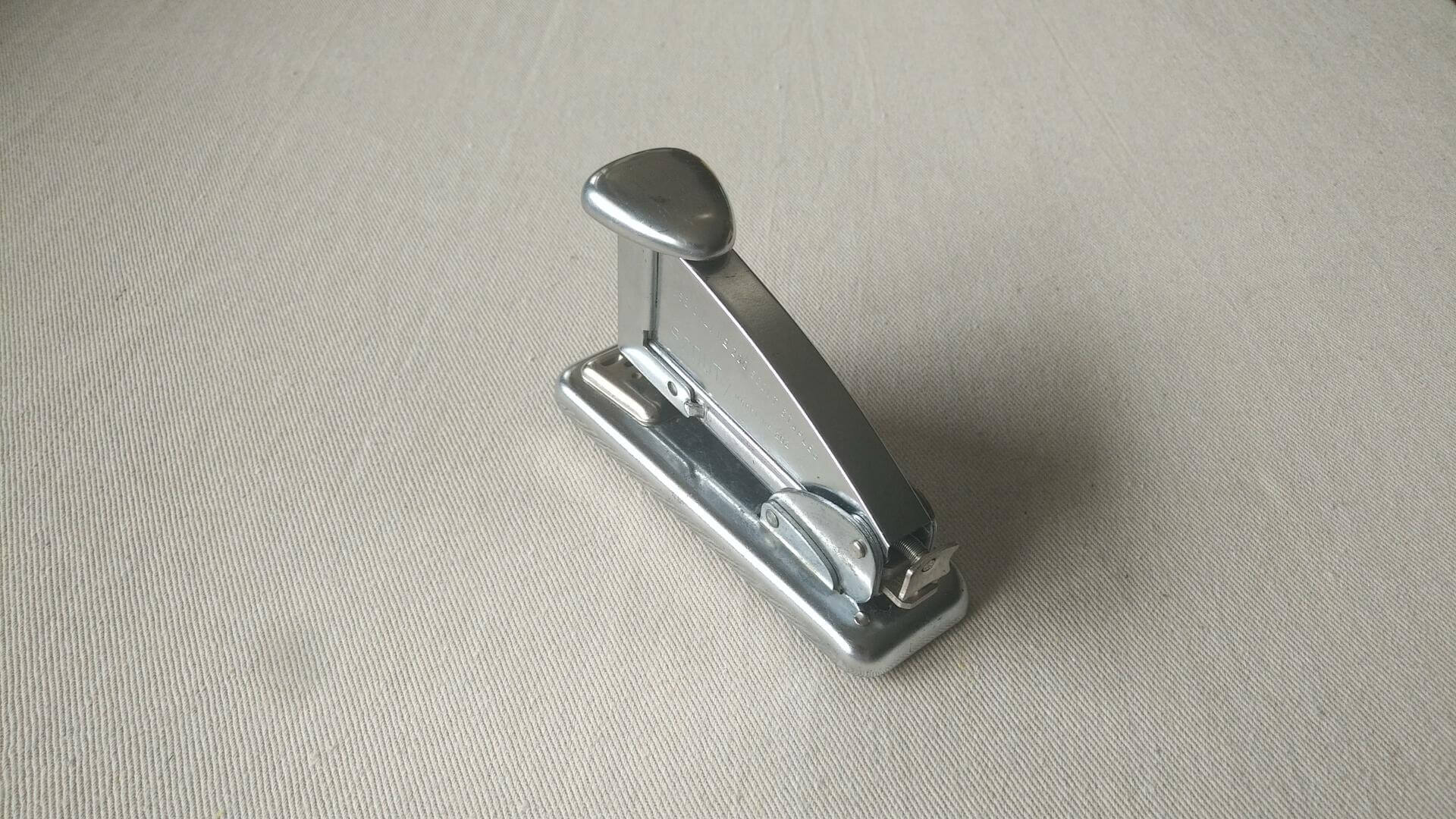 Vintage chrome steel stapler Scout model No. 202 by Ace Fastener Corp. Antique made in USA collectible office equipment and stapling machine stationery
