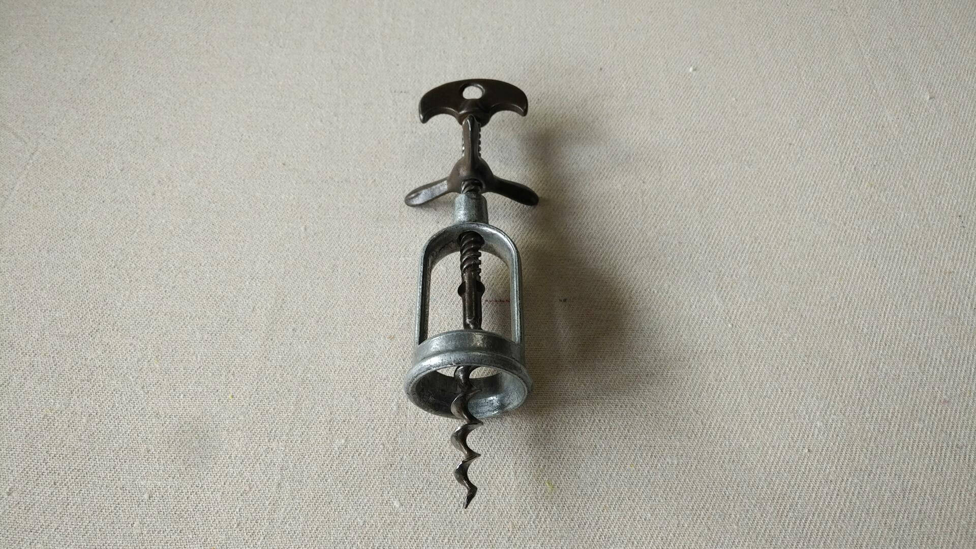antique-napoleon-hat-french-fixed-wingnut-open-frame-corkscrew-wine-bottle-opener-vintage-barware-breweriana-rare-collectible