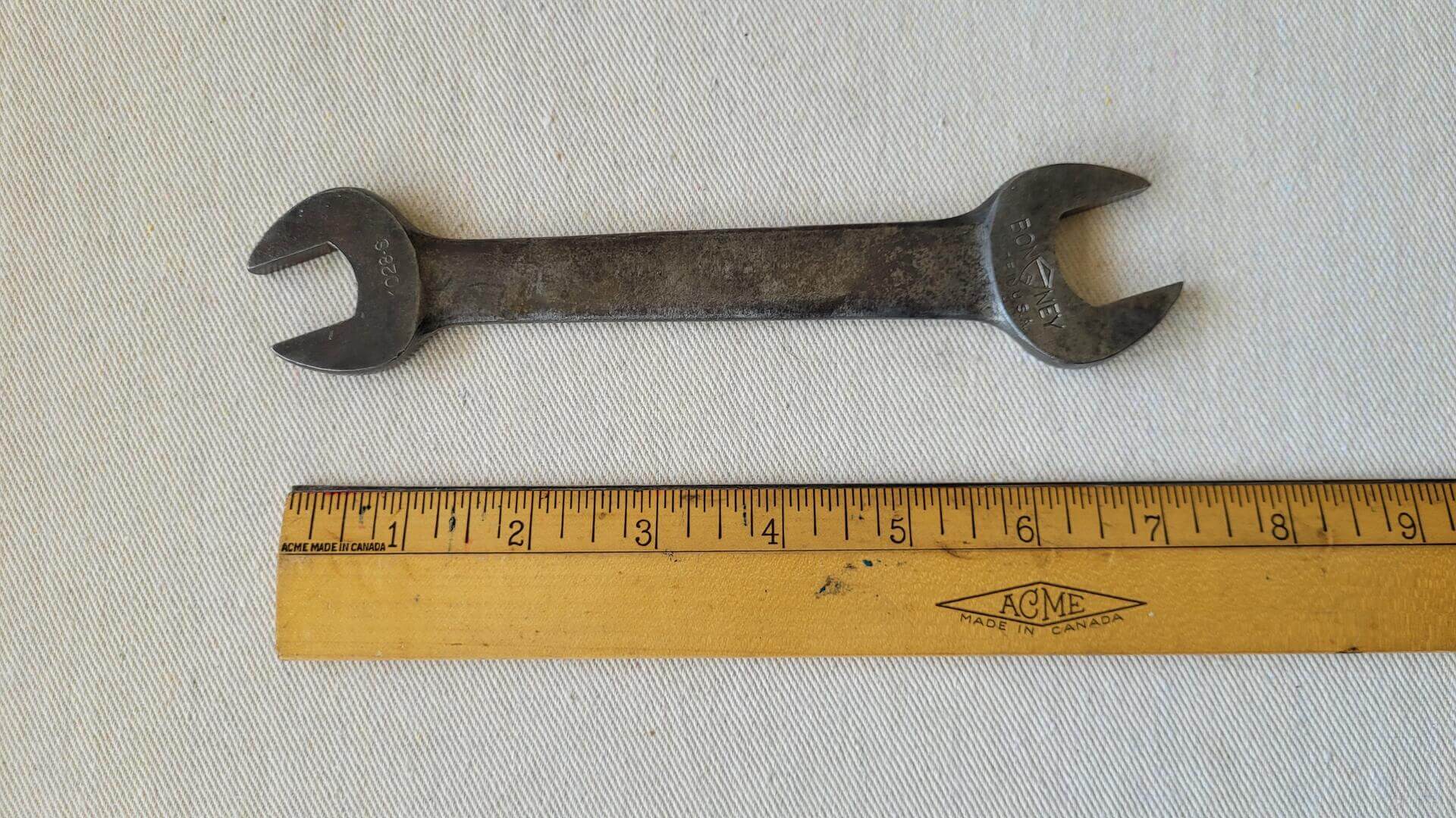 Antique heavy duty Bonney Tools & Forge chrome-vanadium open end spanner wrench 5/8" x 25/32". Vintage made in USA automotive and mechanic hand tools