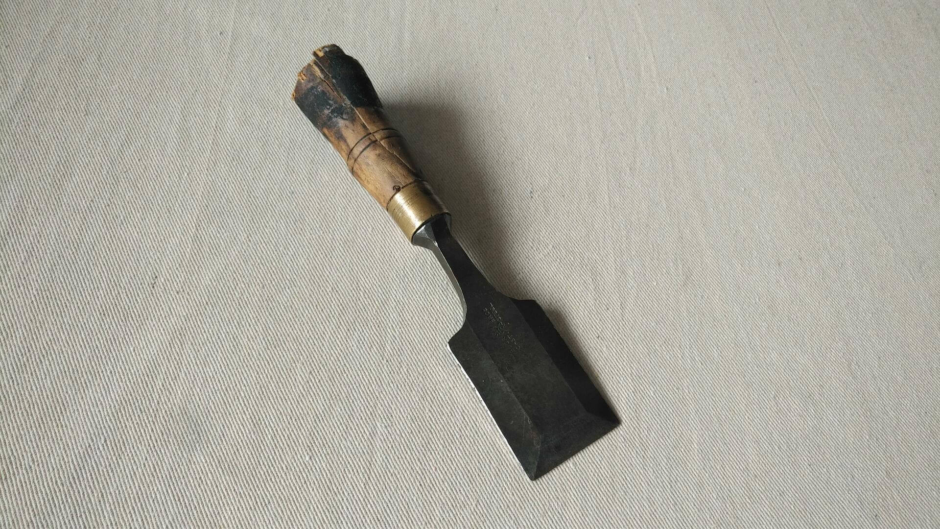 Vintage Buck Bros 1 1/2" beveled edge cast steel tang woodworking chisel brass ferrule Antique made in USA collectible carpentry & cabinet maker edge tools