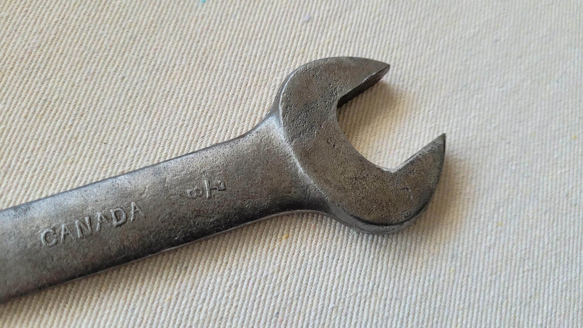 Rare antique open end wrench spanner 25/32" x 7/8" by ETF Engineering Tools & Forging from St. Catharines Ontario. Vintage made in Canada collectible automotive and mechanic hand tools