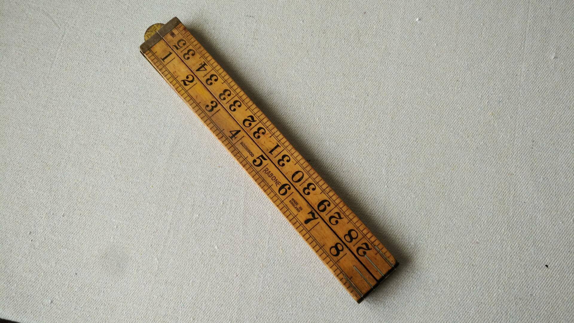 Beautiful vintage Rabone No. 1167 boxwood and brass folding ruler three feet long. Antique made in England collectible yardstick marking and measuring carpentry and woodworking hand tool