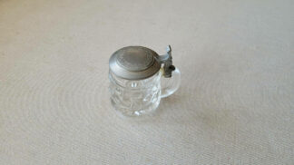 Original BMF mini steing shot glass with pewter lid. Vintage MCM made in Germany collectible drinkware and breweriana lidded mini beer stein barware piece