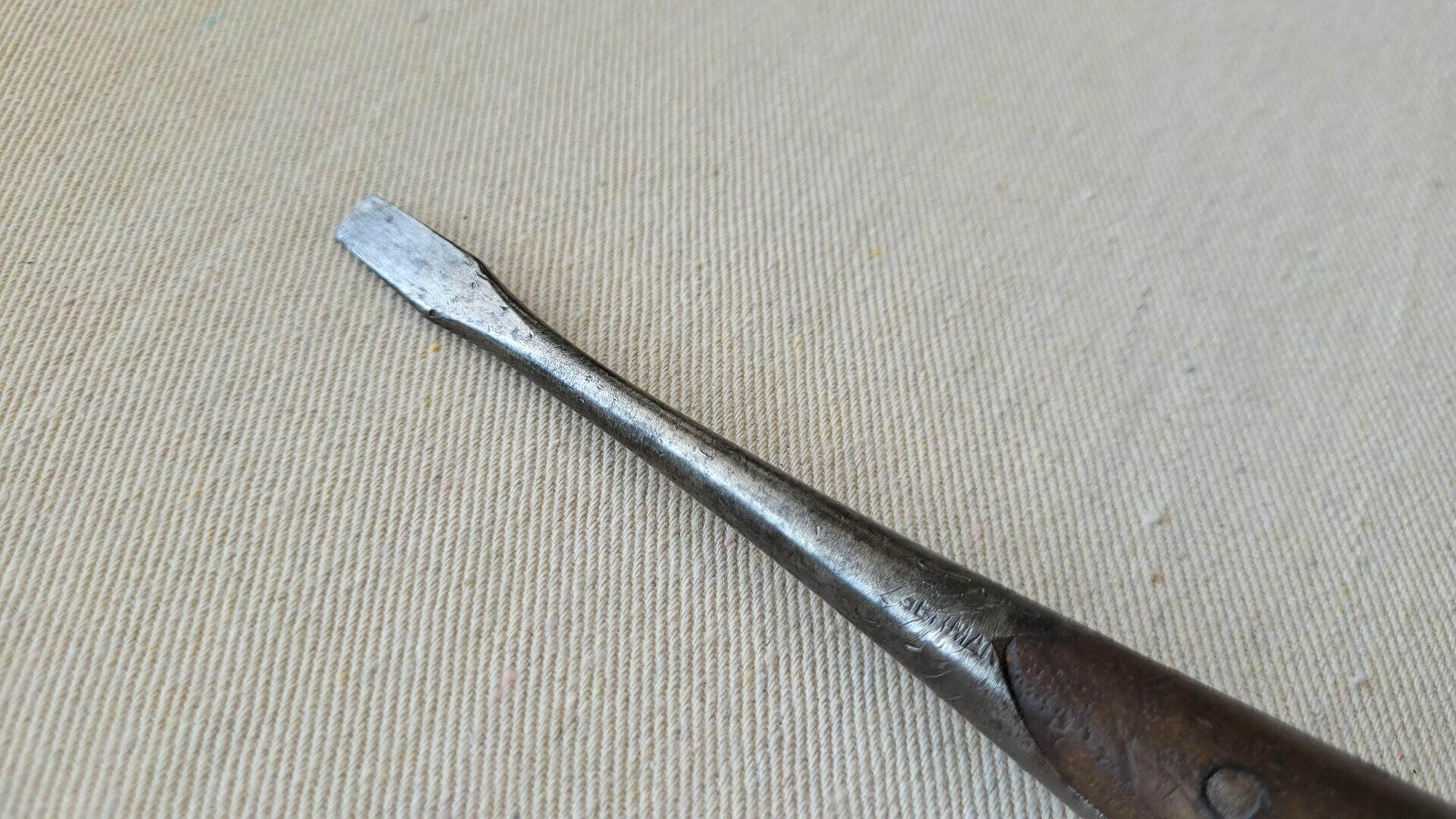 Beautiful vintage perfect handle flathead slotted screwdrivers 7 and 8 inches long. Antique made in Germany collectible carpentry hand tools