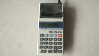 Vintage Sharp Elsi Mate model EL-1188S handheld printing calculator w the original adapter. Retro made in Japan collectible office equipment & electronics
