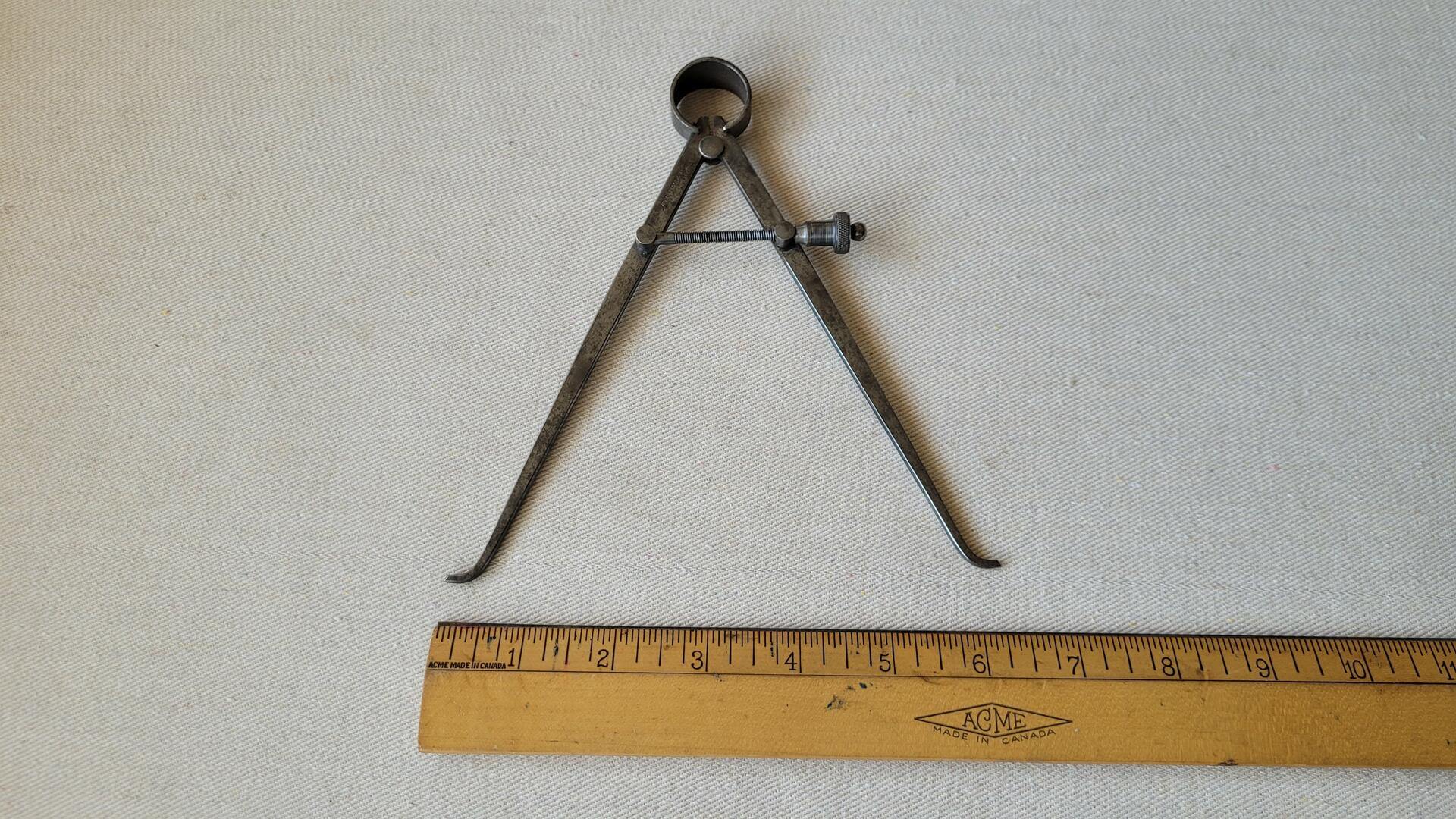 union-tool-co-adjustable-spring-outside-divider-caliper-orange-mass-antique-vintage-made-in-usa-machinist-carpenter-marking-measuring-tool-measurements