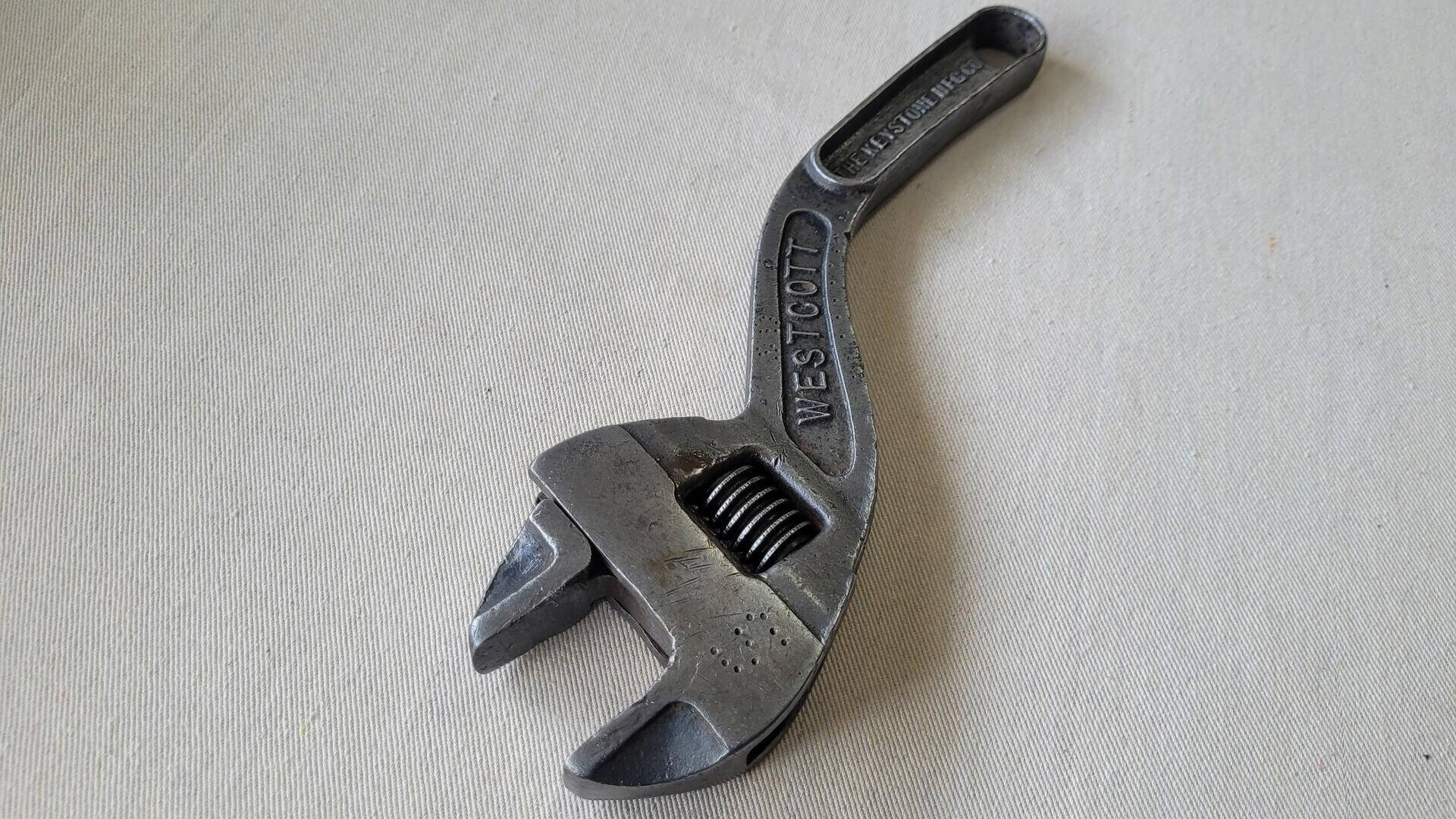 Westcott No. 82 12" adjustable wrench S-curved handle by Keystone Mfg Co. Buffalo, NY. Antique made in USA collectible automotive & machinist hand tools
