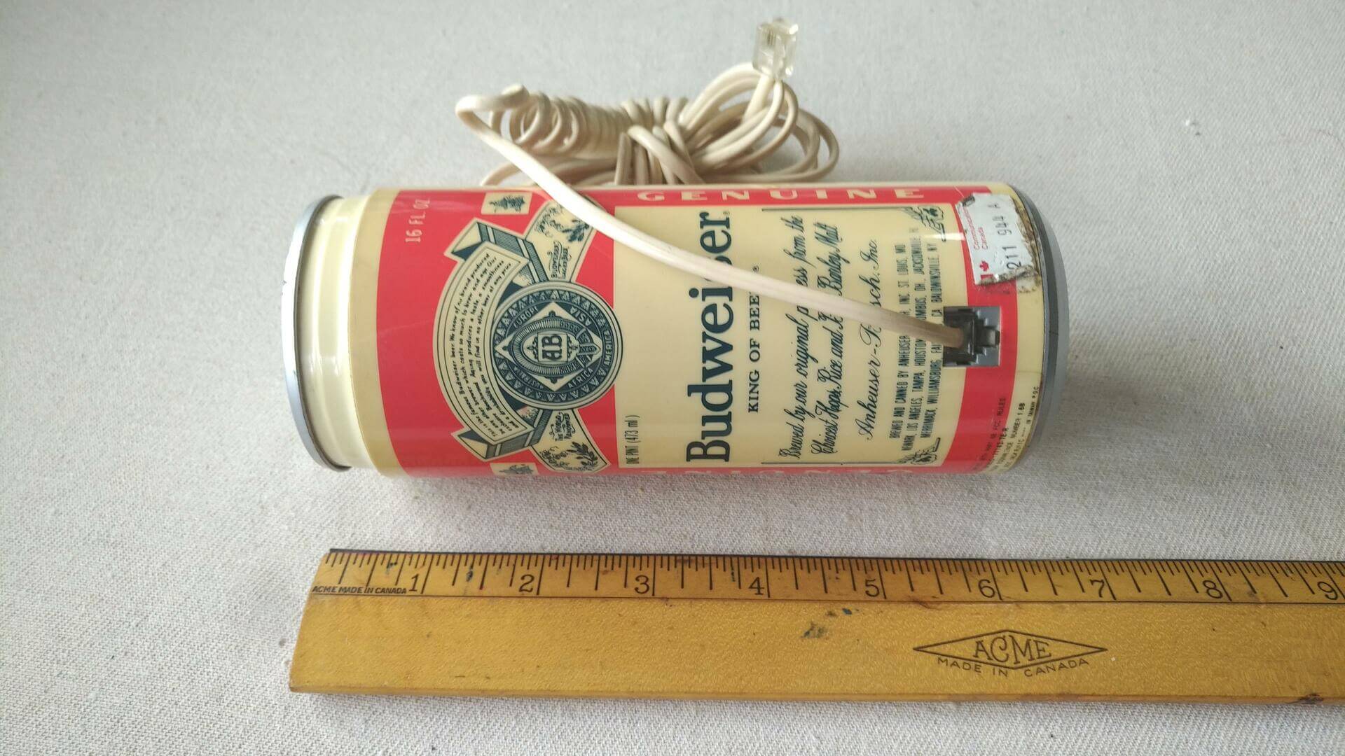 Nice vintage 1980s Budweiser beer can touch tone dial phone with the original cord. Retro breweriana and telephone advertising pub decor collectible
